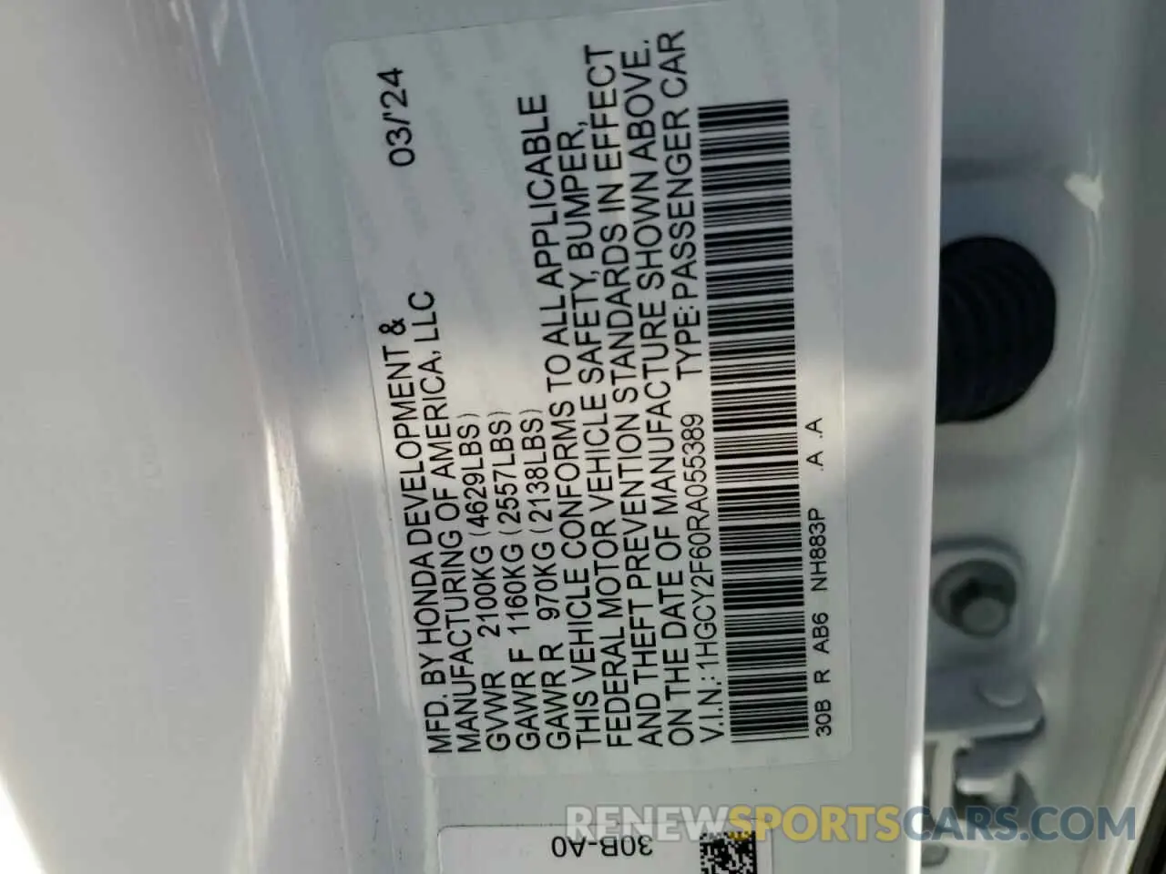 13 fotografías del automóvil dañado 1HGCY2F60RA055389 HONDA ACCORD 2024