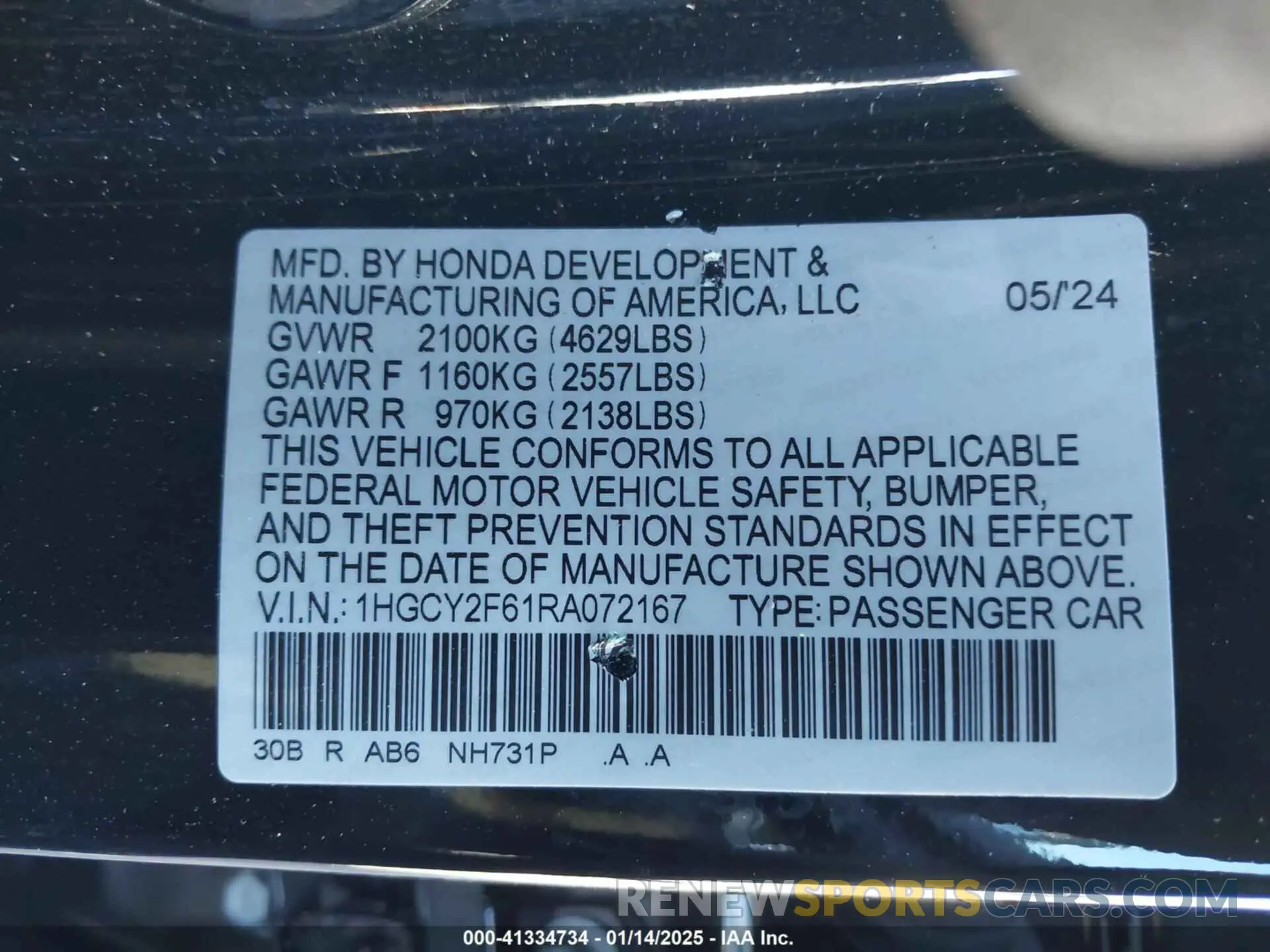 9 fotografías del automóvil dañado 1HGCY2F61RA072167 HONDA ACCORD 2024