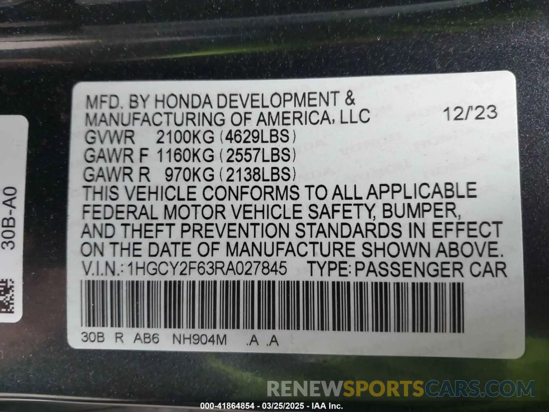 9 fotografías del automóvil dañado 1HGCY2F63RA027845 HONDA ACCORD 2024
