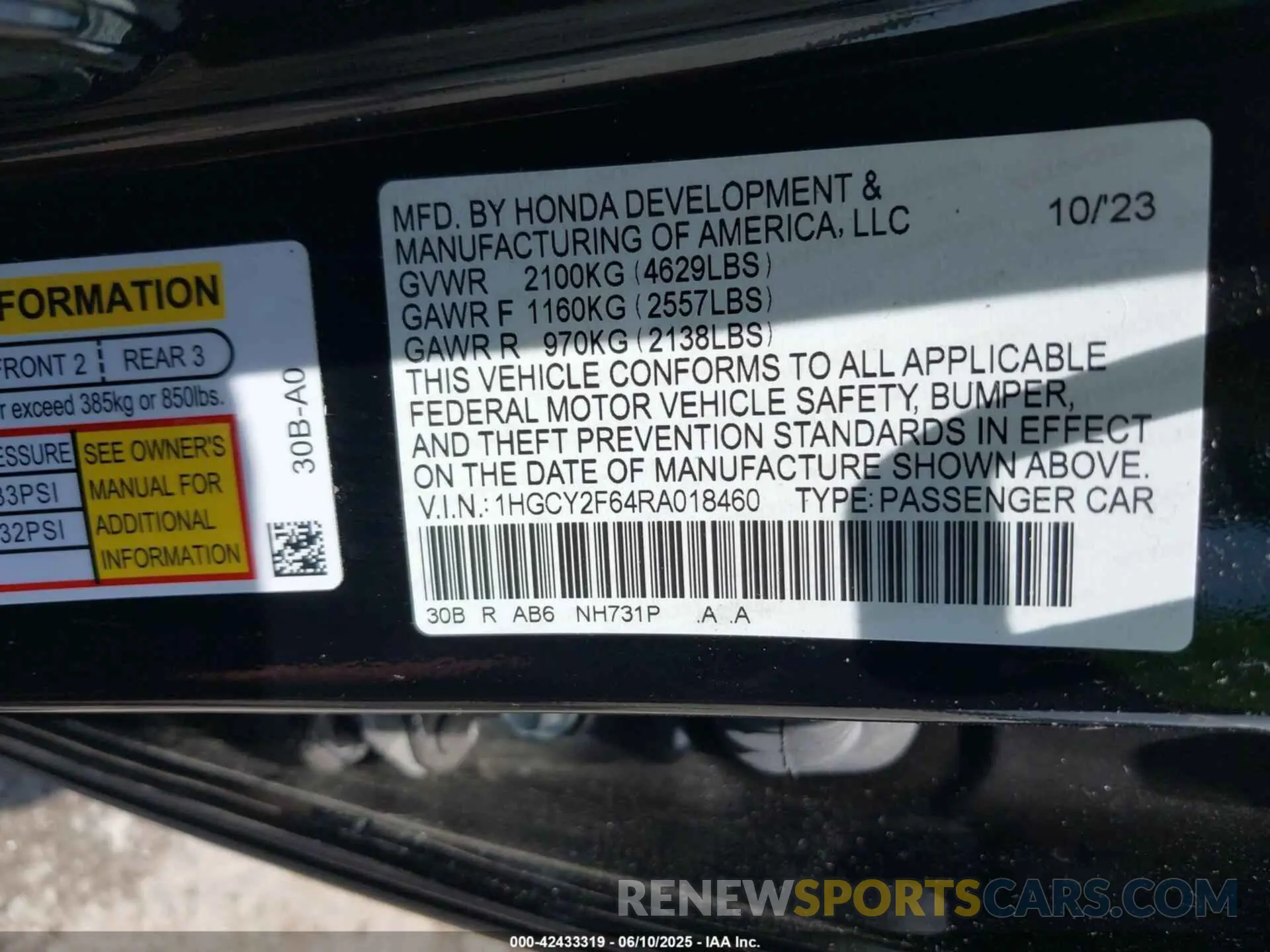 9 fotografías del automóvil dañado 1HGCY2F64RA018460 HONDA ACCORD 2024