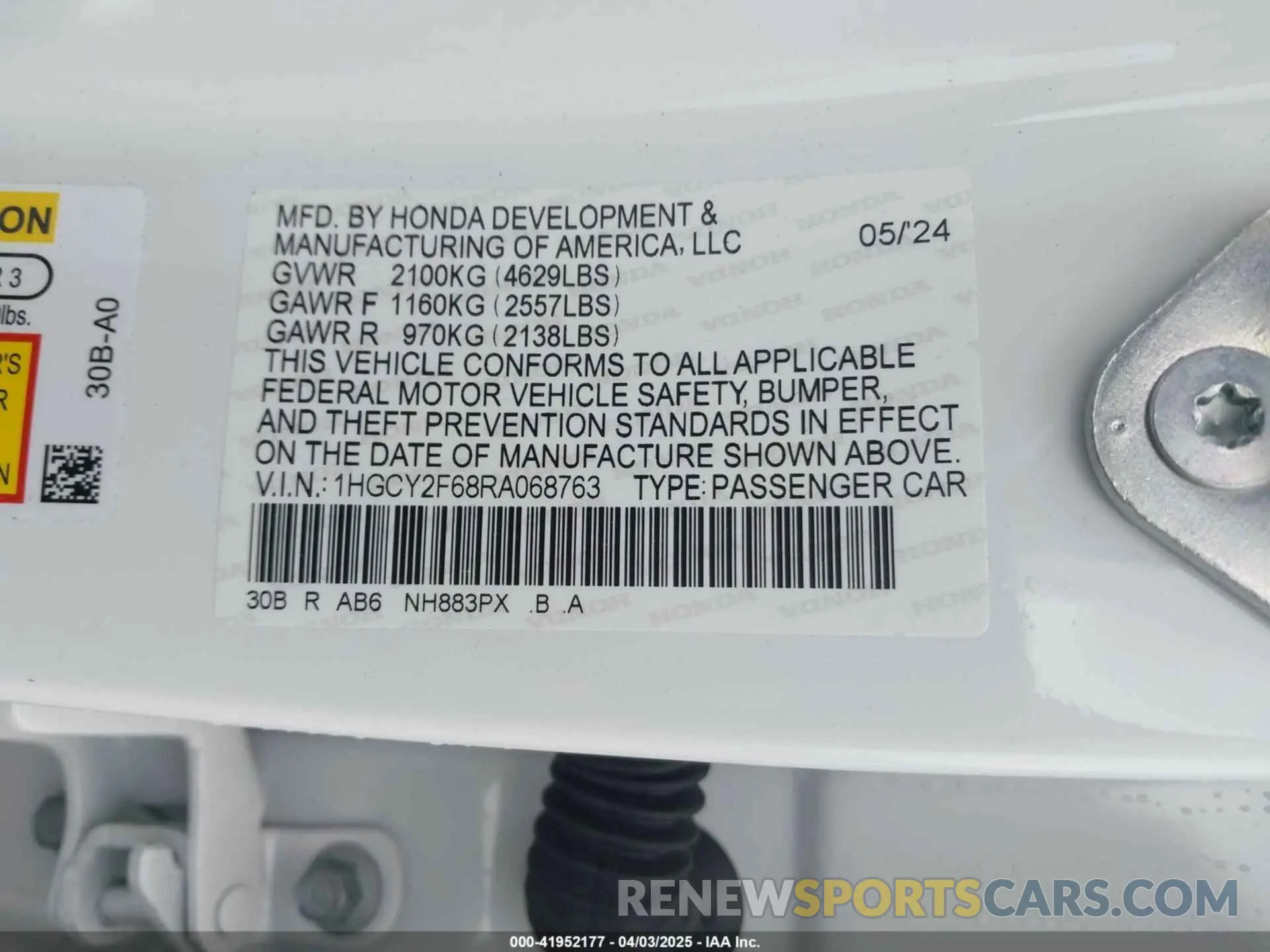 9 fotografías del automóvil dañado 1HGCY2F68RA068763 HONDA ACCORD 2024