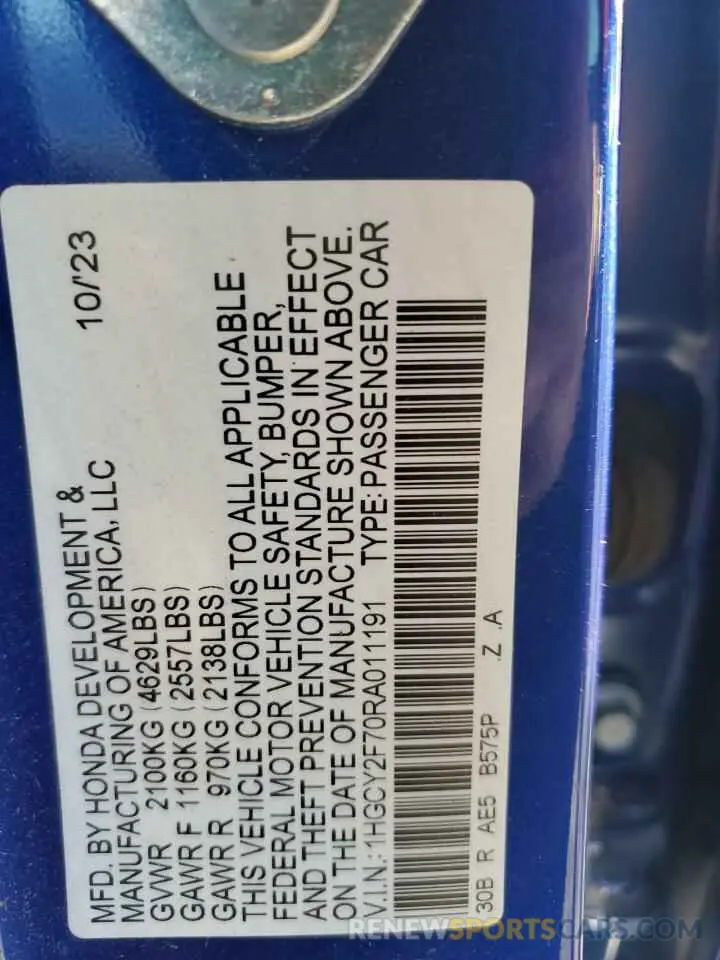 14 fotografías del automóvil dañado 1HGCY2F70RA011191 HONDA ACCORD 2024