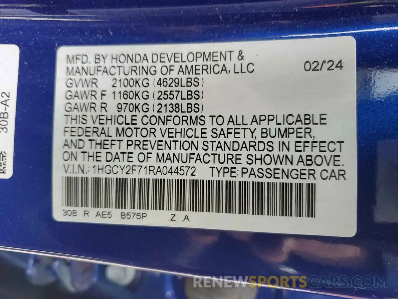 15 fotografías del automóvil dañado 1HGCY2F71RA044572 HONDA ACCORD 2024