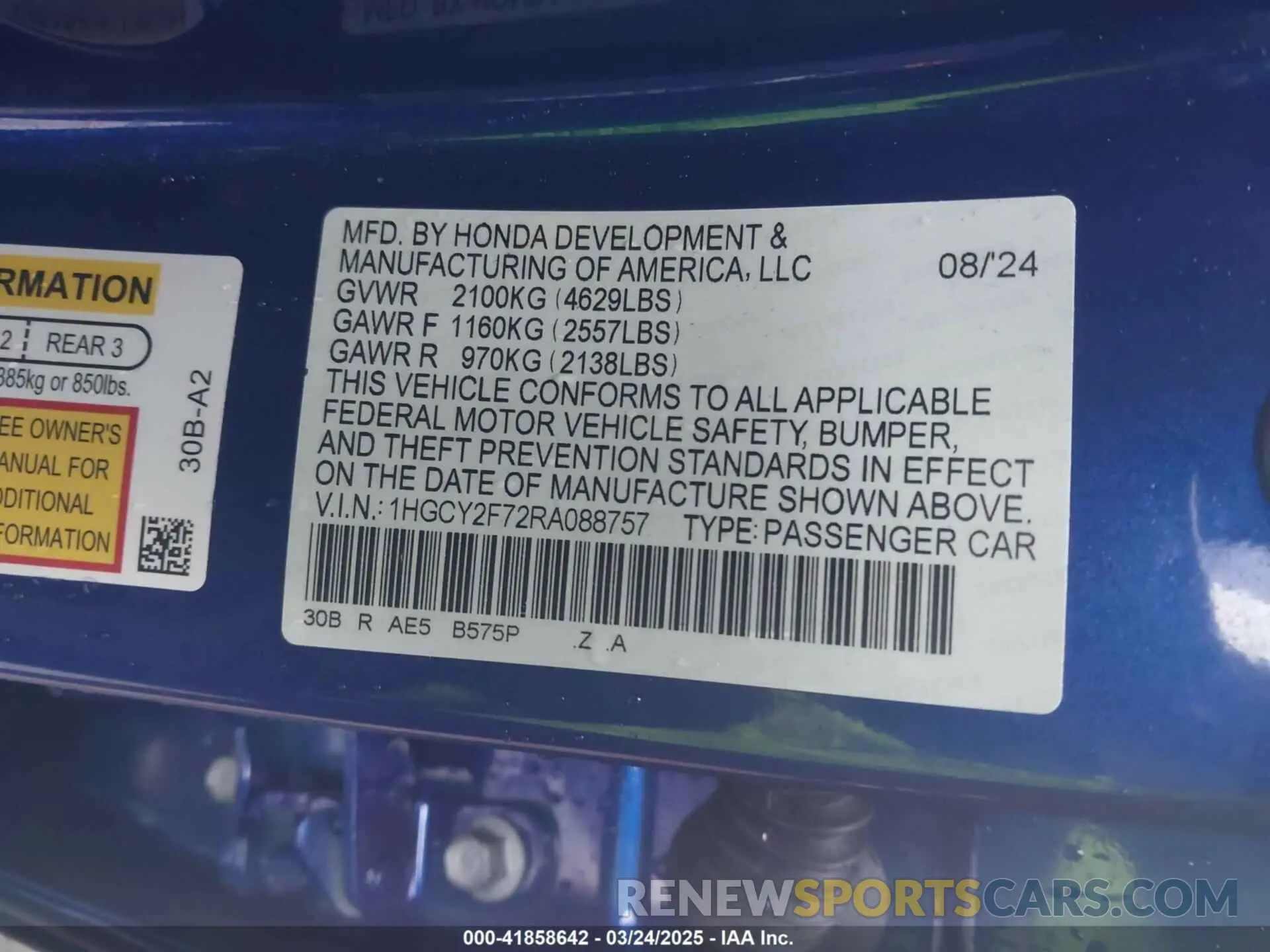 9 fotografías del automóvil dañado 1HGCY2F72RA088757 HONDA ACCORD 2024