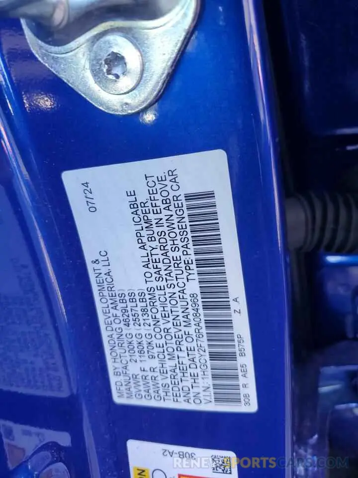 13 fotografías del automóvil dañado 1HGCY2F76RA084968 HONDA ACCORD 2024