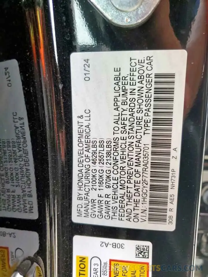 13 fotografías del automóvil dañado 1HGCY2F77RA035701 HONDA ACCORD 2024