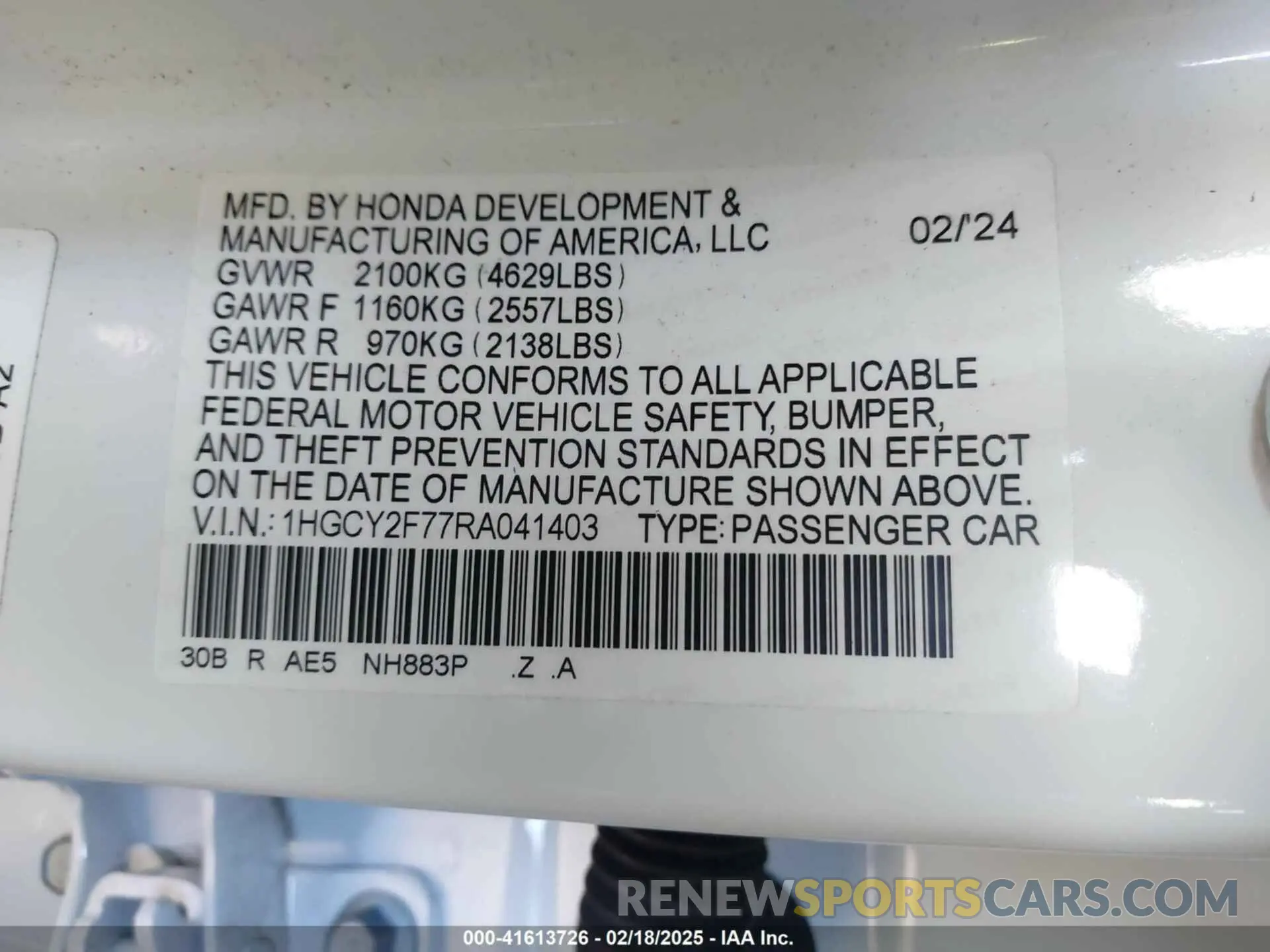 9 fotografías del automóvil dañado 1HGCY2F77RA041403 HONDA ACCORD 2024