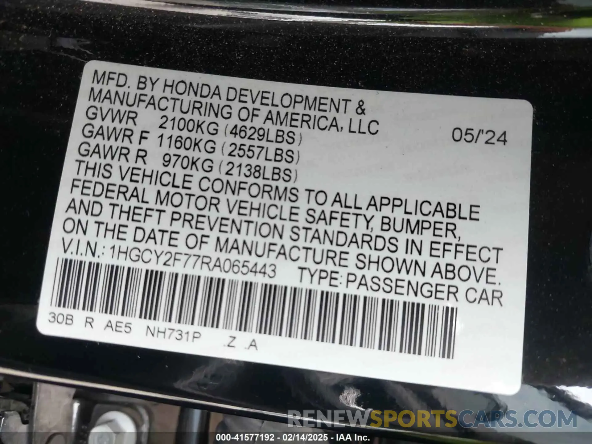 9 fotografías del automóvil dañado 1HGCY2F77RA065443 HONDA ACCORD 2024