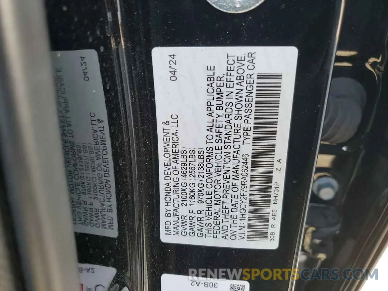 12 fotografías del automóvil dañado 1HGCY2F79RA062446 HONDA ACCORD 2024