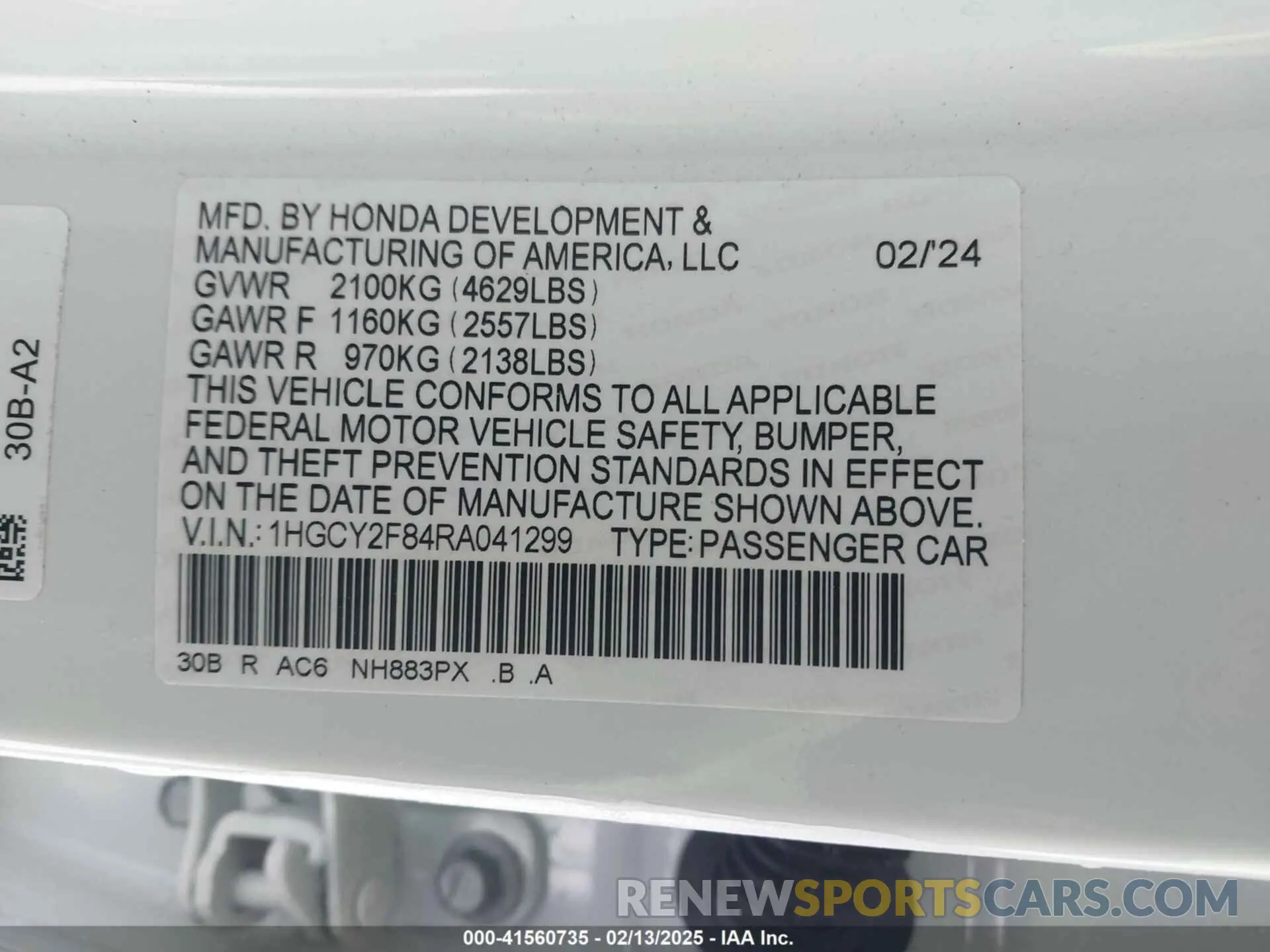 9 fotografías del automóvil dañado 1HGCY2F84RA041299 HONDA ACCORD 2024