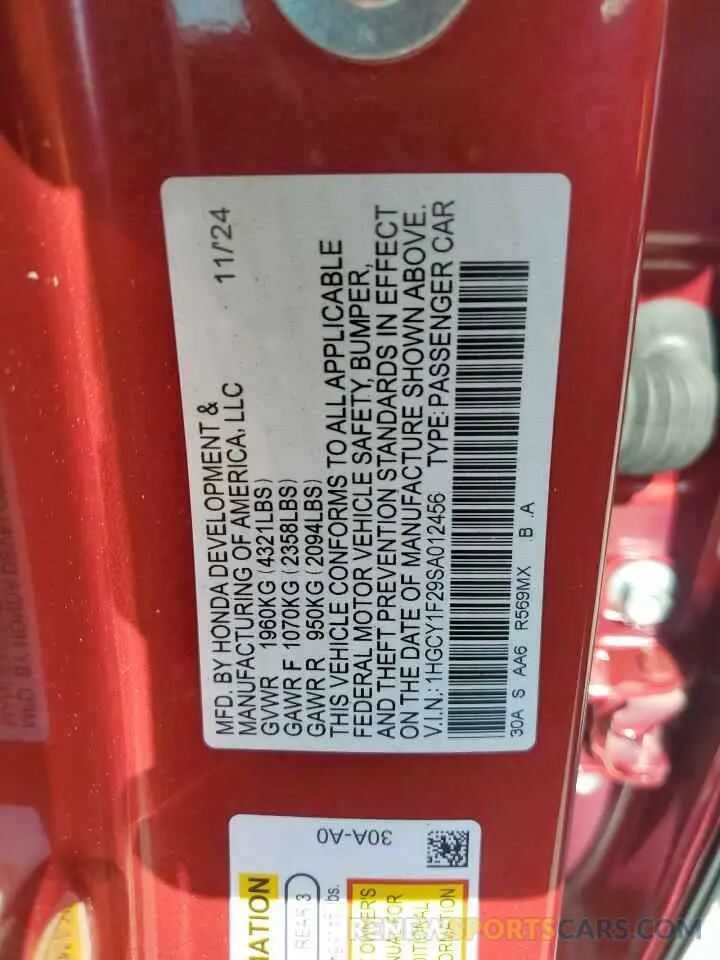 12 fotografías del automóvil dañado 1HGCY1F29SA012456 HONDA ACCORD 2025