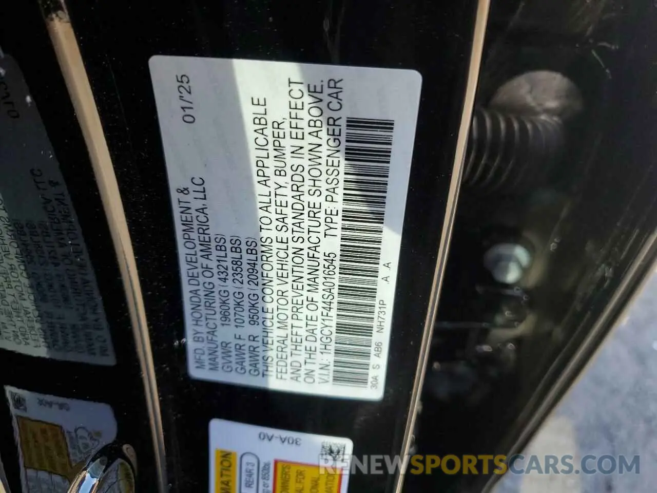 12 fotografías del automóvil dañado 1HGCY1F44SA016545 HONDA ACCORD 2025