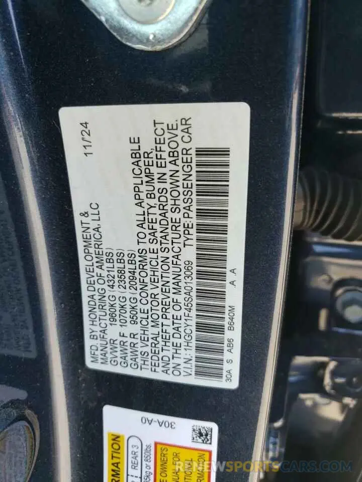 14 fotografías del automóvil dañado 1HGCY1F45SA013069 HONDA ACCORD 2025