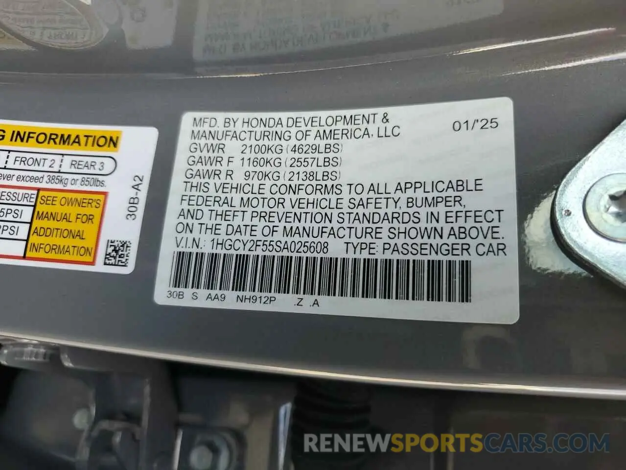 14 fotografías del automóvil dañado 1HGCY2F55SA025608 HONDA ACCORD 2025