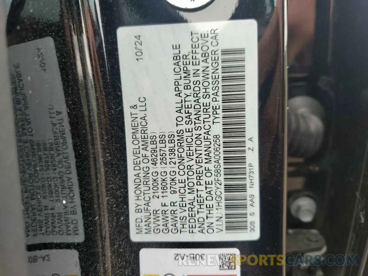 12 fotografías del automóvil dañado 1HGCY2F58SA006258 HONDA ACCORD 2025