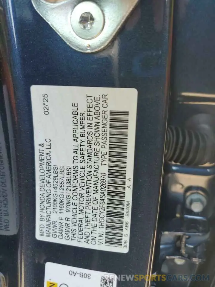 13 fotografías del automóvil dañado 1HGCY2F64SA026970 HONDA ACCORD 2025