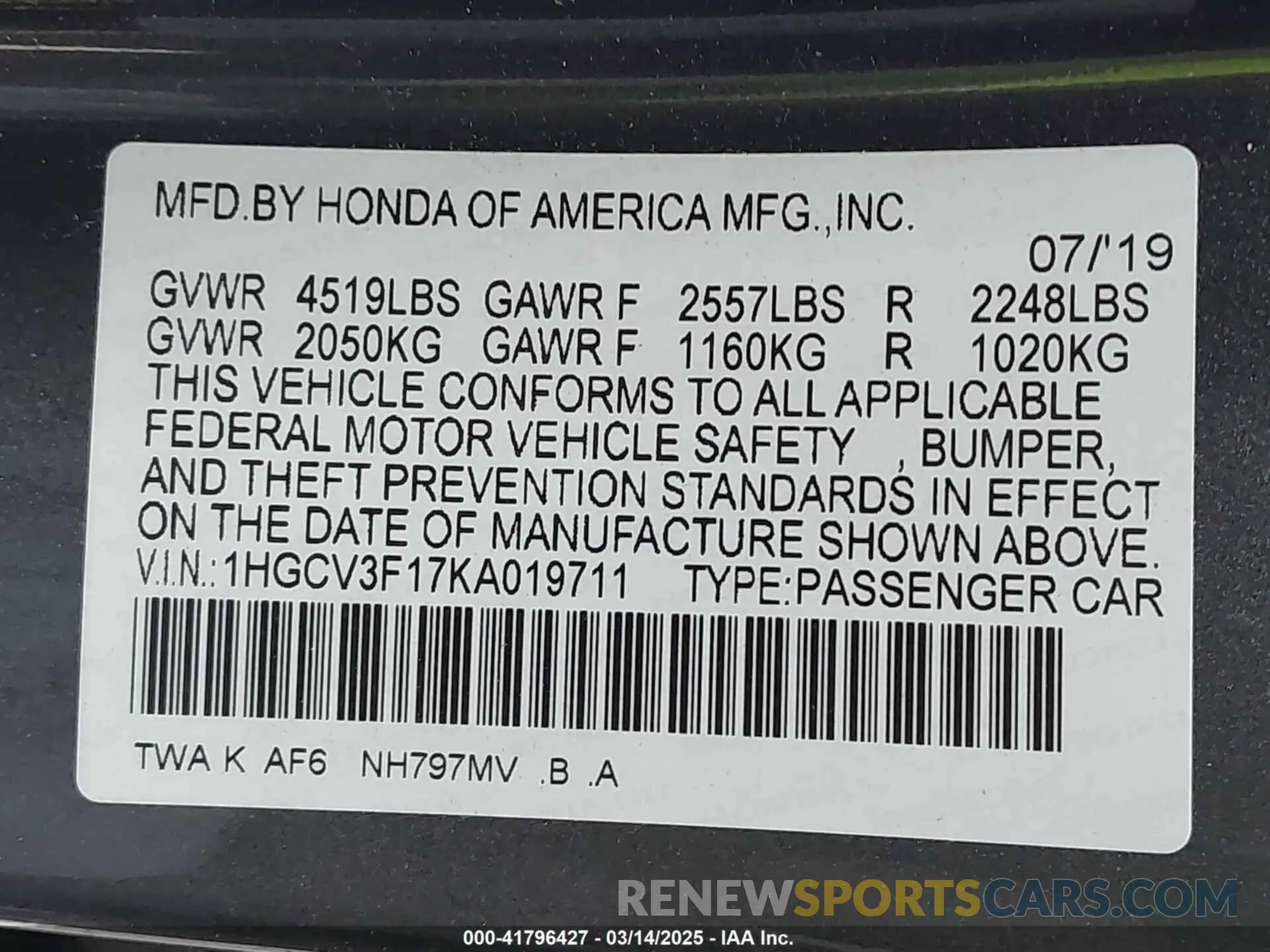 9 fotografías del automóvil dañado 1HGCV3F17KA019711 HONDA ACCORD HYBRID 2019