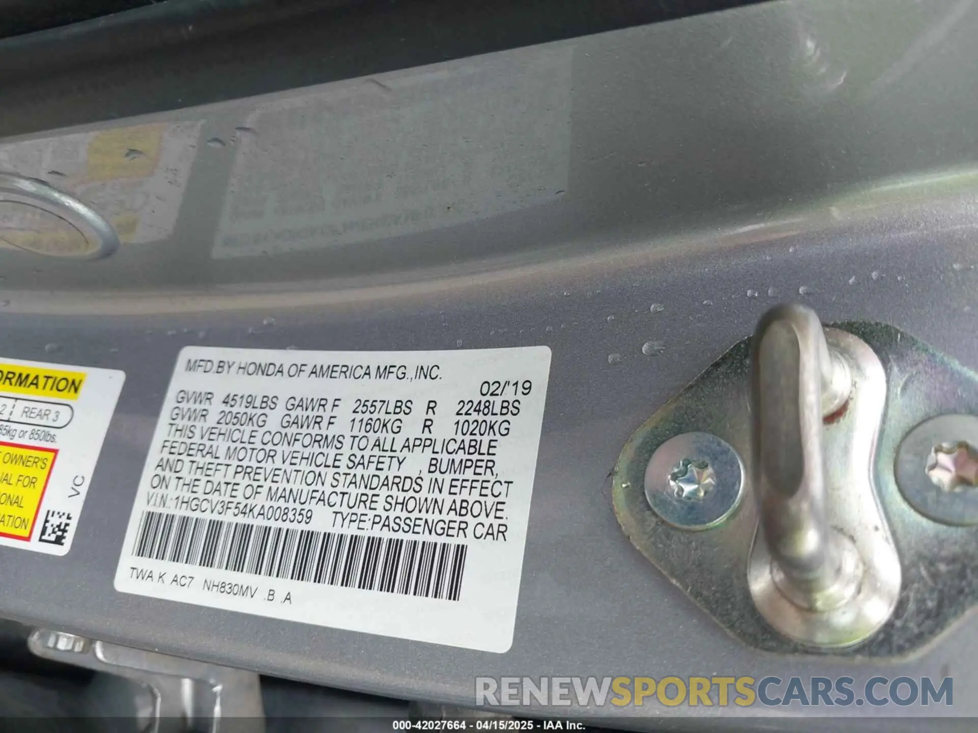 9 fotografías del automóvil dañado 1HGCV3F54KA008359 HONDA ACCORD HYBRID 2019