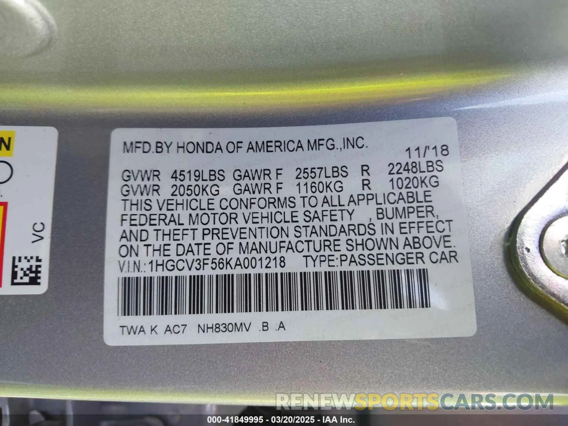 9 fotografías del automóvil dañado 1HGCV3F56KA001218 HONDA ACCORD HYBRID 2019