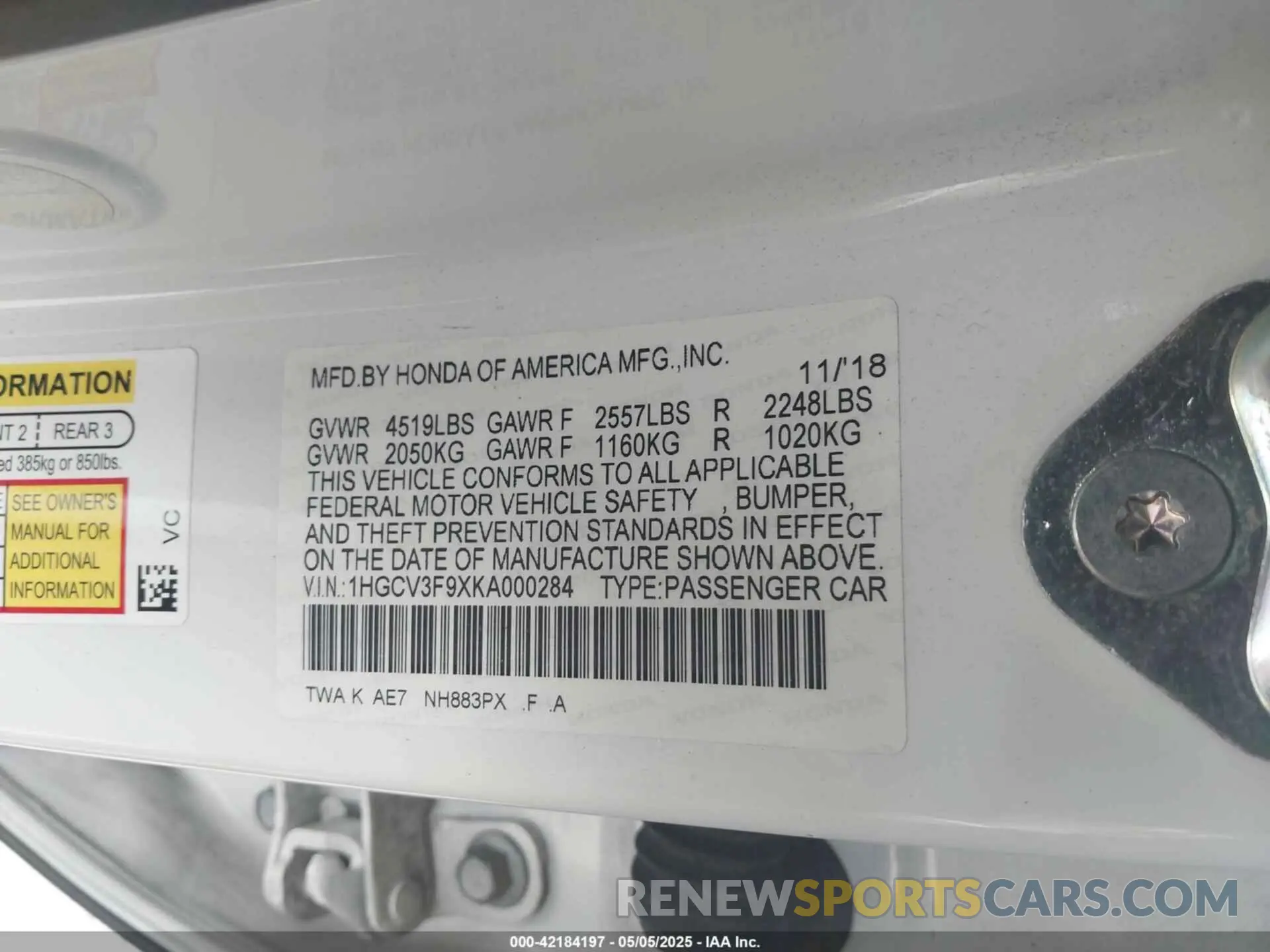 9 fotografías del automóvil dañado 1HGCV3F9XKA000284 HONDA ACCORD HYBRID 2019