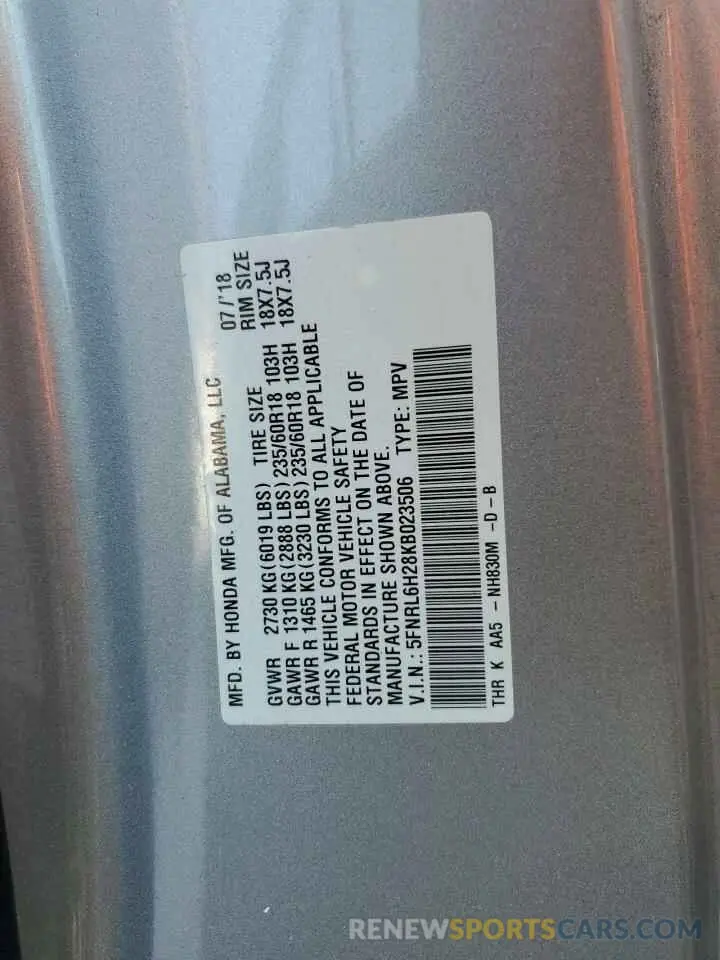 13 fotografías del automóvil dañado 5FNRL6H28KB023506 HONDA All Models 2019
