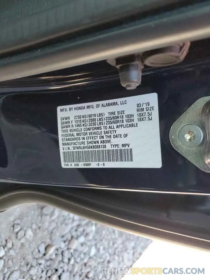 13 fotografías del automóvil dañado 5FNRL6H58KB088138 HONDA All Models 2019