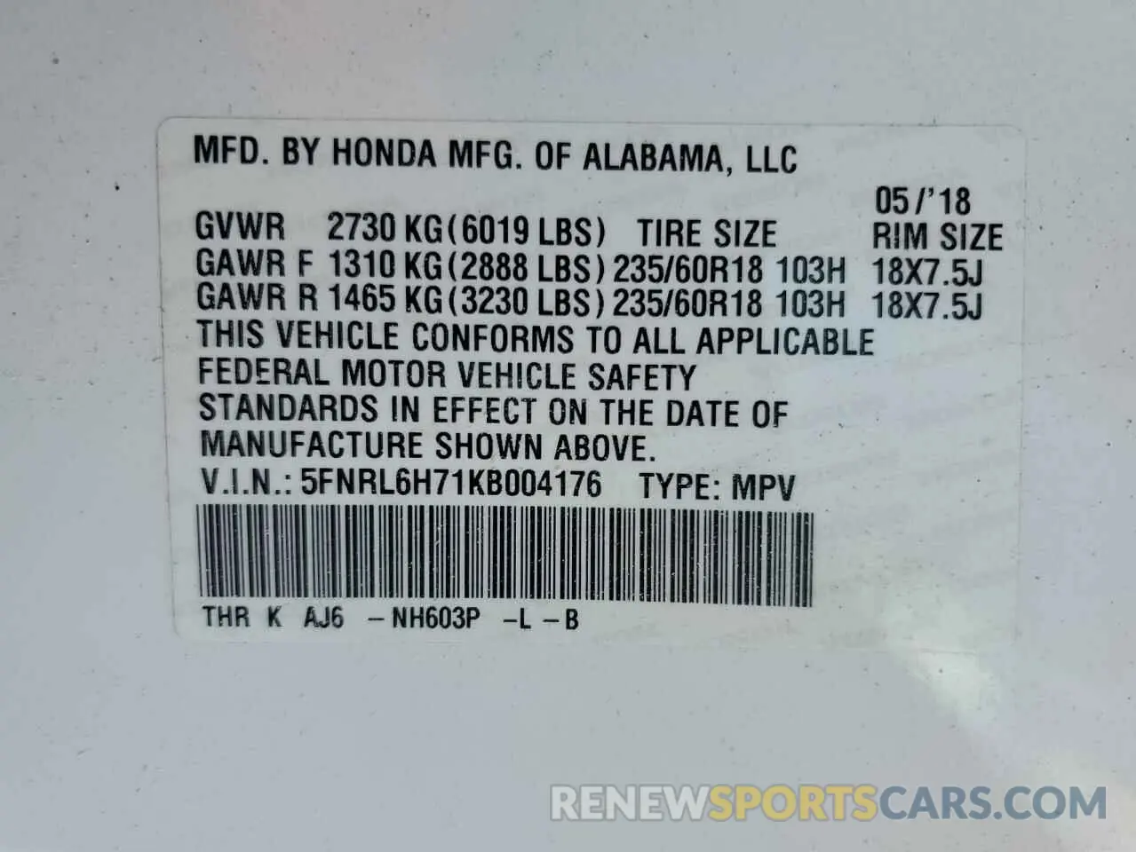16 fotografías del automóvil dañado 5FNRL6H71KB004176 HONDA All Models 2019