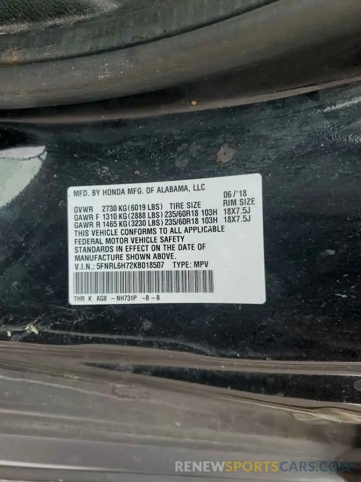 13 fotografías del automóvil dañado 5FNRL6H72KB018507 HONDA All Models 2019