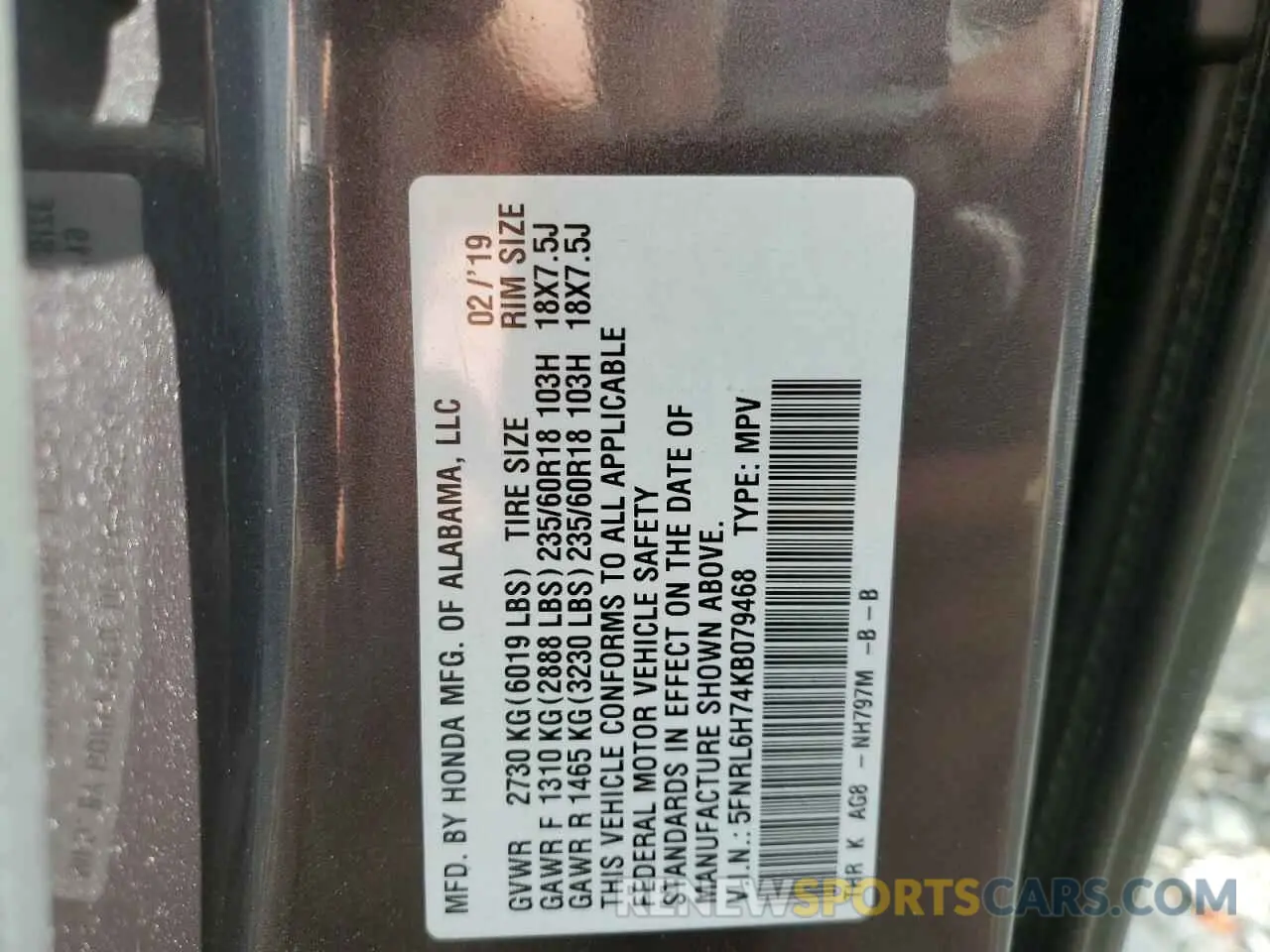 13 fotografías del automóvil dañado 5FNRL6H74KB079468 HONDA All Models 2019