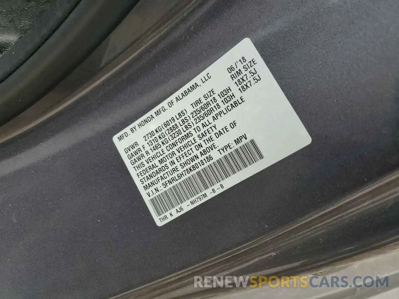 13 fotografías del automóvil dañado 5FNRL6H78KB018186 HONDA All Models 2019