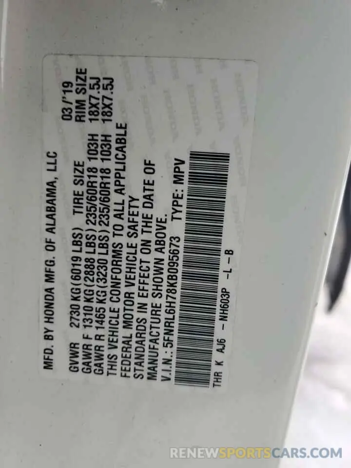 13 fotografías del automóvil dañado 5FNRL6H78KB095673 HONDA All Models 2019