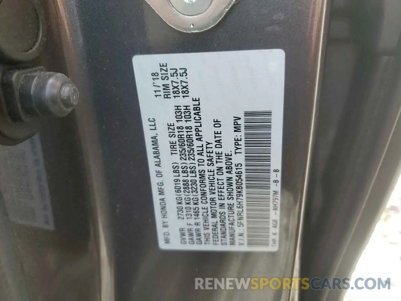 13 fotografías del automóvil dañado 5FNRL6H79KB054615 HONDA All Models 2019