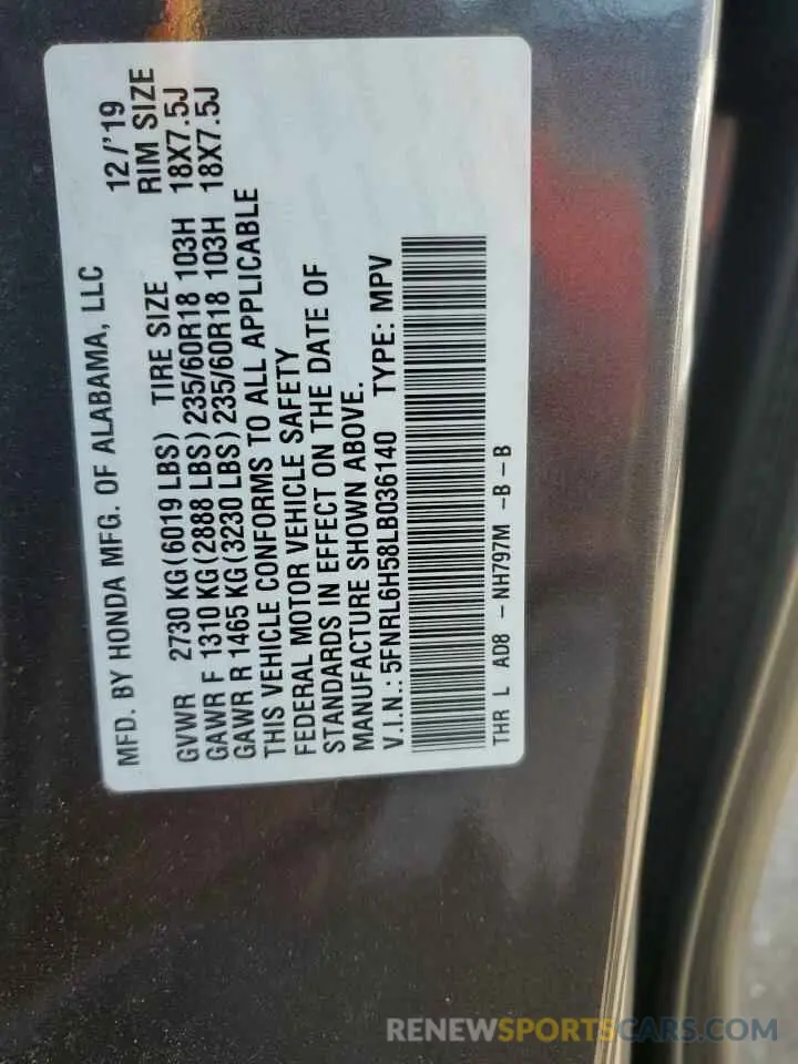 14 fotografías del automóvil dañado 5FNRL6H58LB036140 HONDA All Models 2020