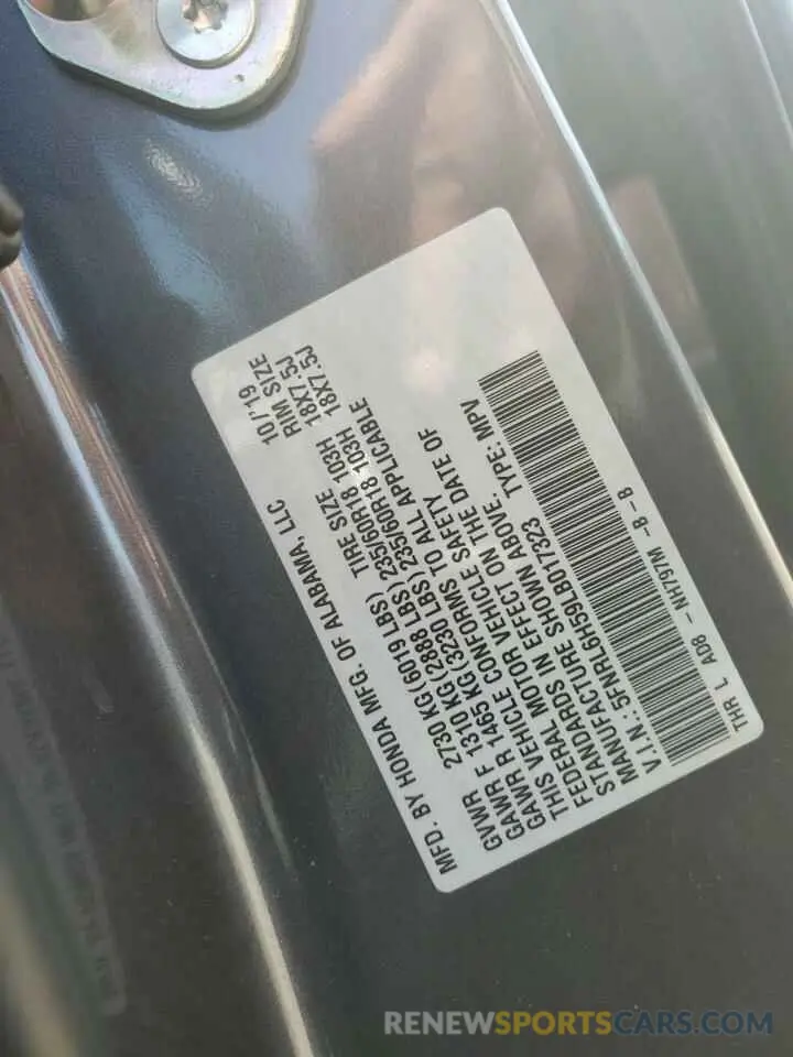 13 fotografías del automóvil dañado 5FNRL6H59LB017323 HONDA All Models 2020
