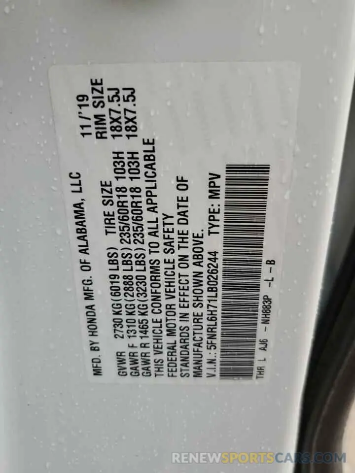 13 fotografías del automóvil dañado 5FNRL6H71LB026244 HONDA All Models 2020