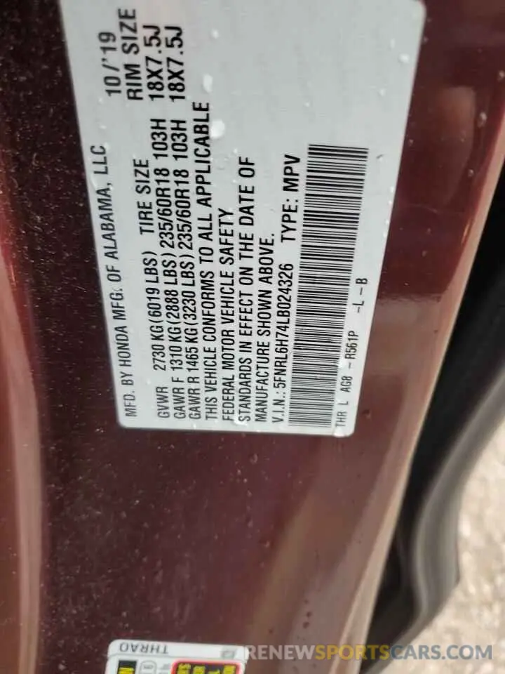13 fotografías del automóvil dañado 5FNRL6H74LB024326 HONDA All Models 2020