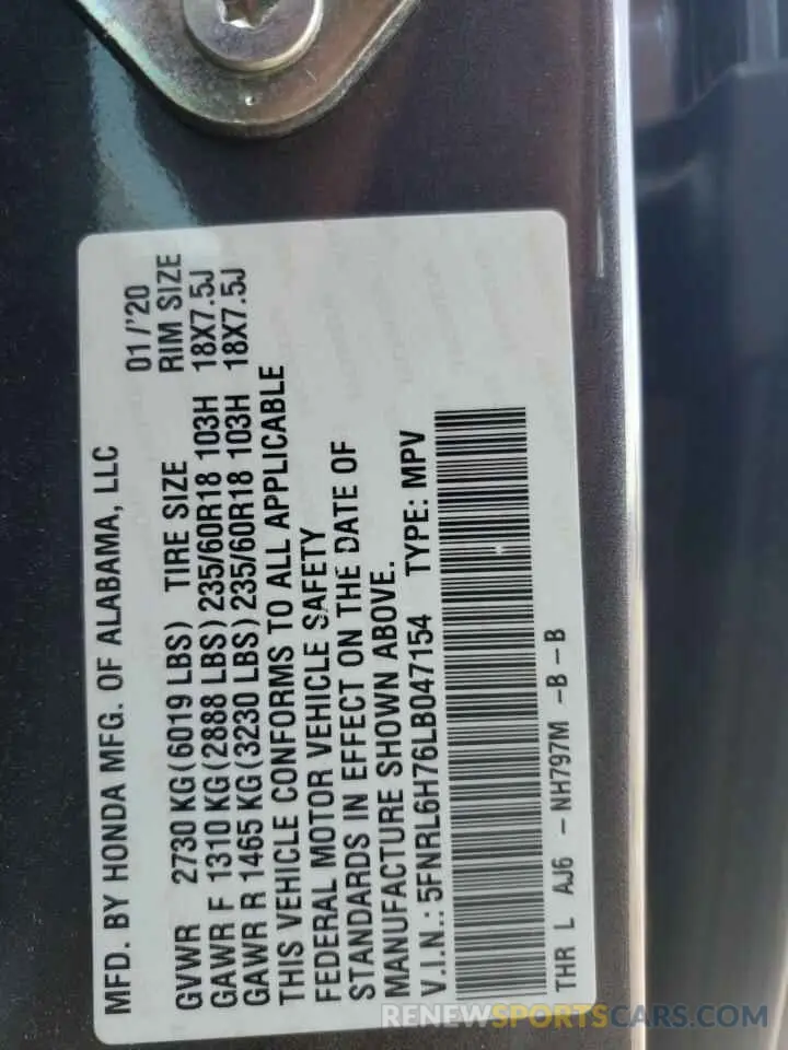 13 fotografías del automóvil dañado 5FNRL6H76LB047154 HONDA All Models 2020