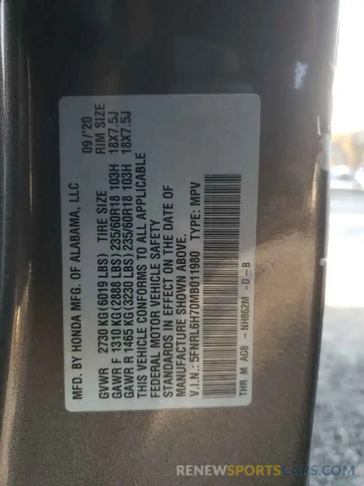 14 fotografías del automóvil dañado 5FNRL6H70MB011980 HONDA All Models 2021