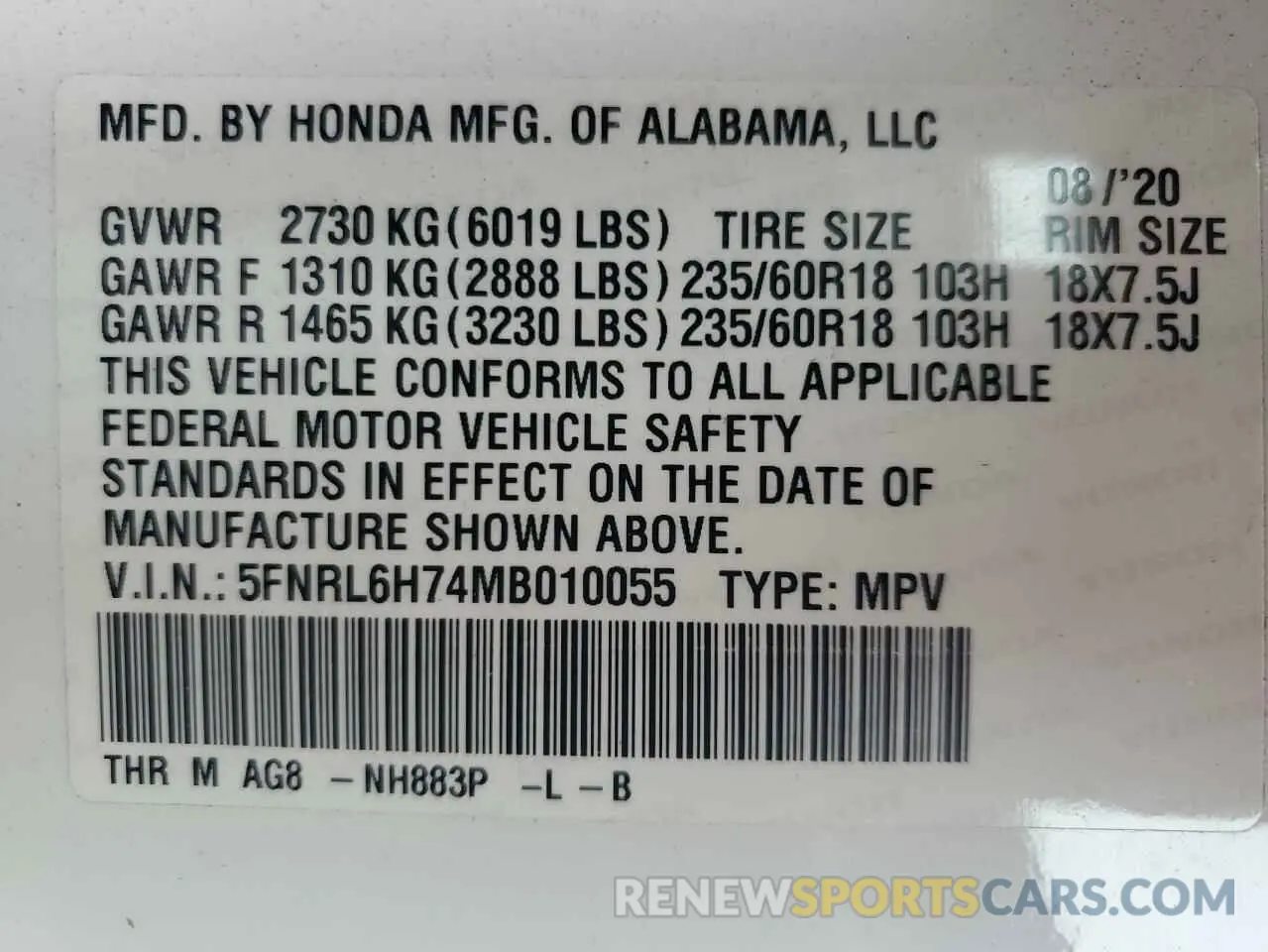 13 fotografías del automóvil dañado 5FNRL6H74MB010055 HONDA All Models 2021
