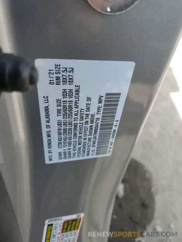 13 fotografías del automóvil dañado 5FNRL6H79MB044718 HONDA All Models 2021