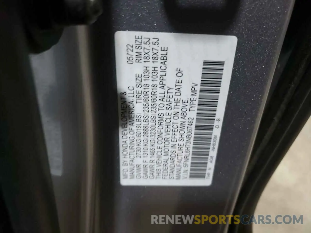 13 fotografías del automóvil dañado 5FNRL6H73NB067462 HONDA All Models 2022