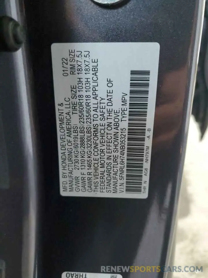 13 fotografías del automóvil dañado 5FNRL6H74NB053215 HONDA All Models 2022