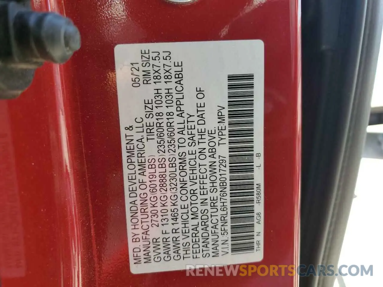 14 fotografías del automóvil dañado 5FNRL6H76NB017297 HONDA All Models 2022