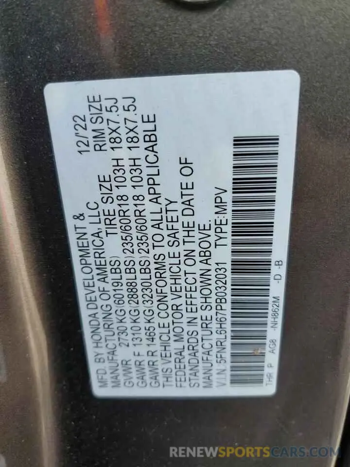 13 fotografías del automóvil dañado 5FNRL6H67PB032031 HONDA All Models 2023