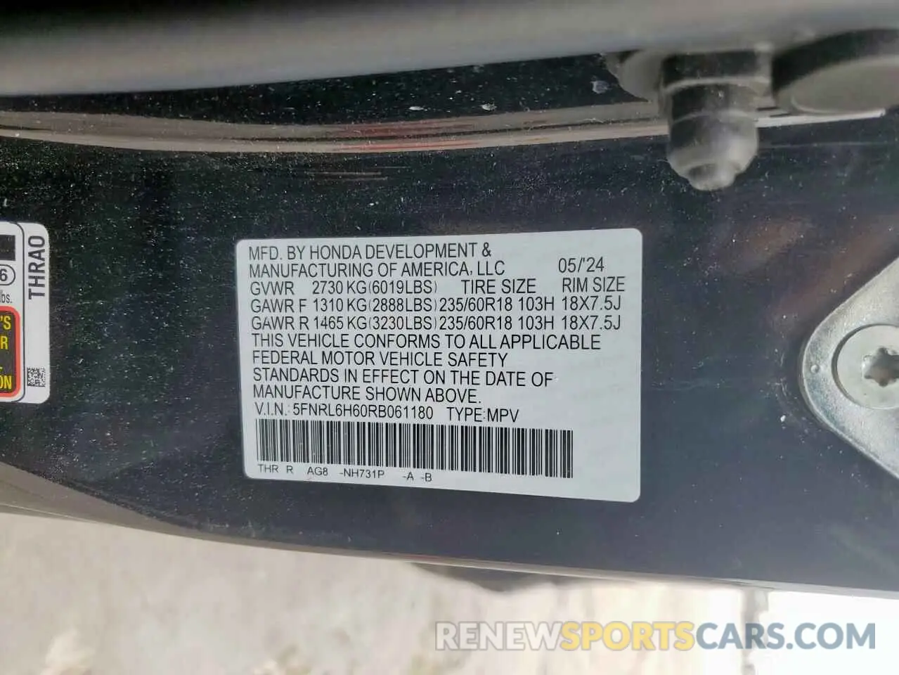 13 fotografías del automóvil dañado 5FNRL6H60RB061180 HONDA All Models 2024