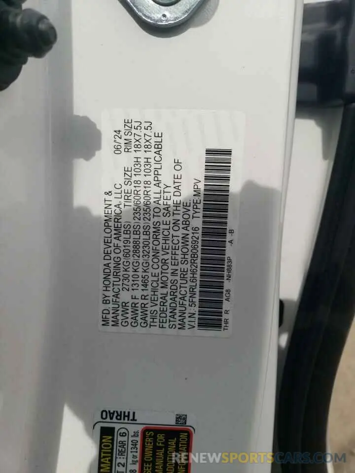 15 fotografías del automóvil dañado 5FNRL6H62RB069216 HONDA All Models 2024