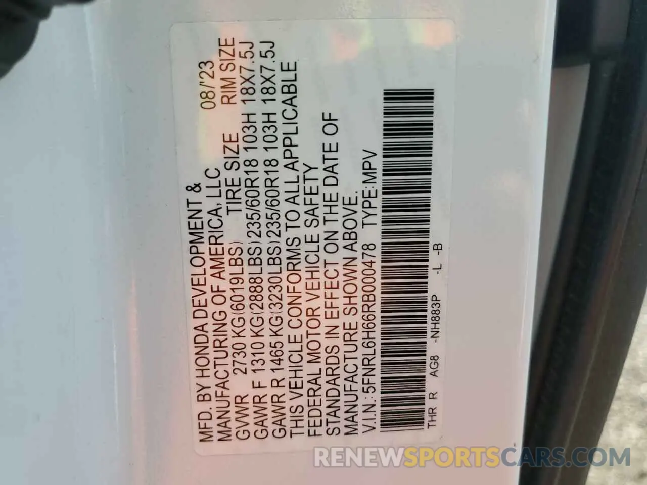 13 fotografías del automóvil dañado 5FNRL6H66RB000478 HONDA All Models 2024