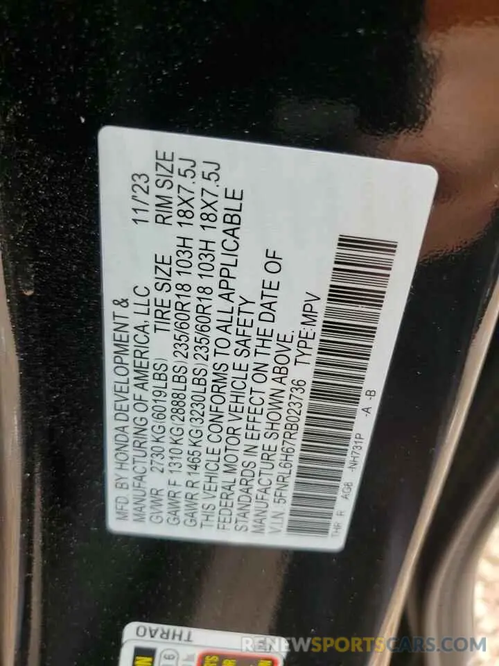 13 fotografías del automóvil dañado 5FNRL6H67RB023736 HONDA All Models 2024