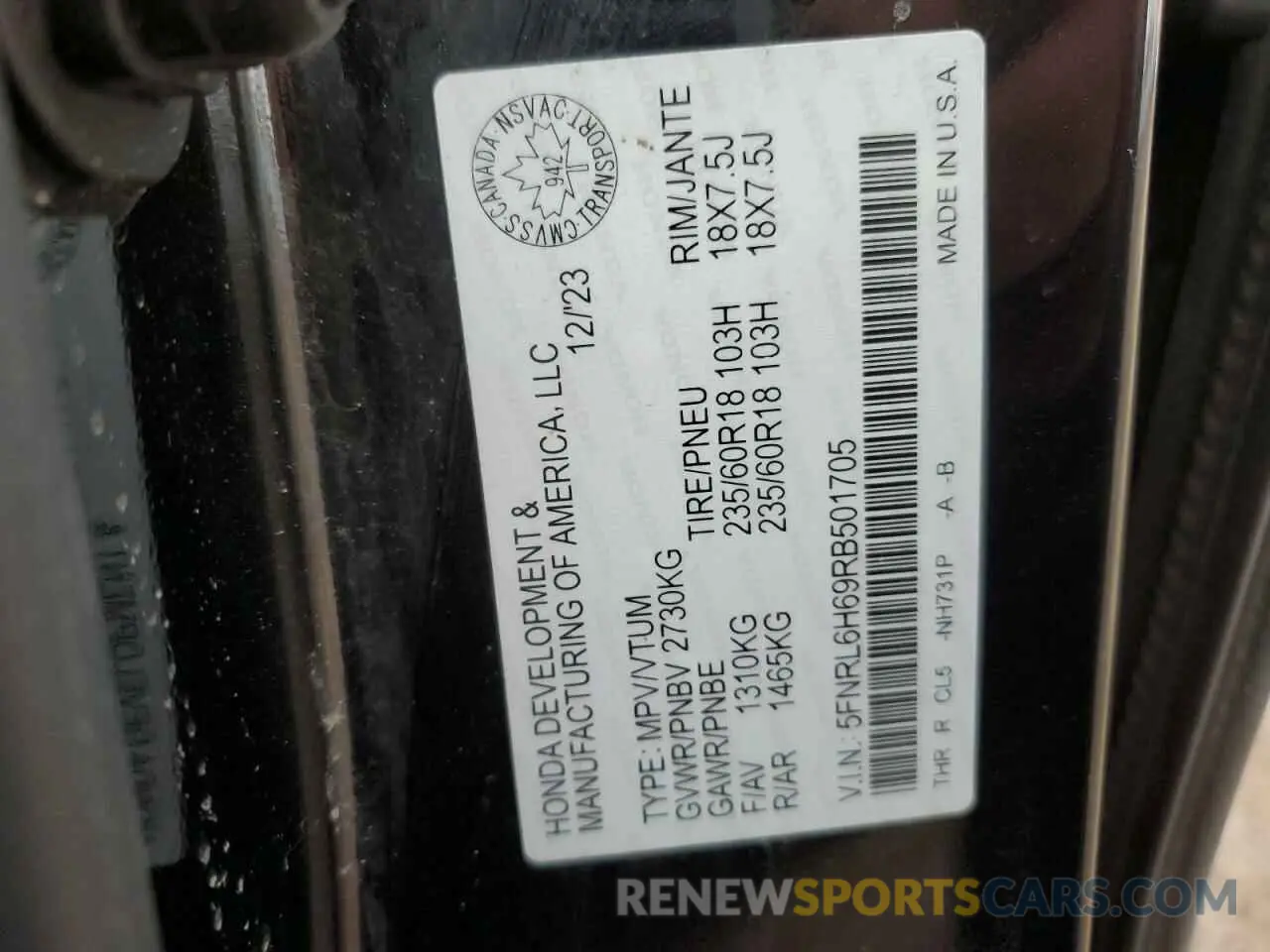 14 fotografías del automóvil dañado 5FNRL6H69RB501705 HONDA All Models 2024