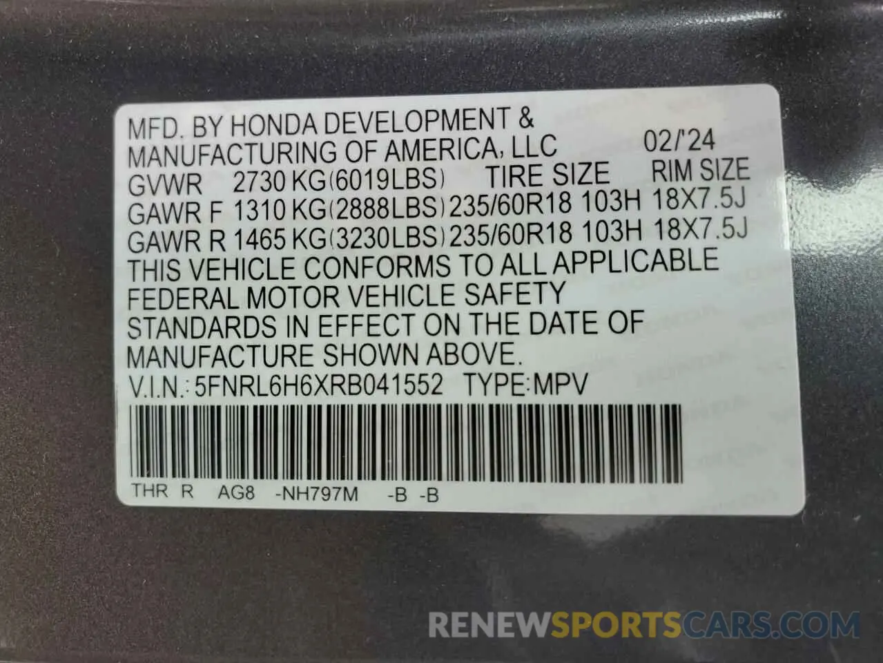 15 fotografías del automóvil dañado 5FNRL6H6XRB041552 HONDA All Models 2024